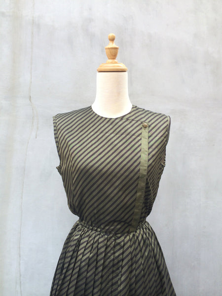 Rome in Gold | Satin sheen Vintage c.1970s diagonal stripes Bronze semi-formal Dress