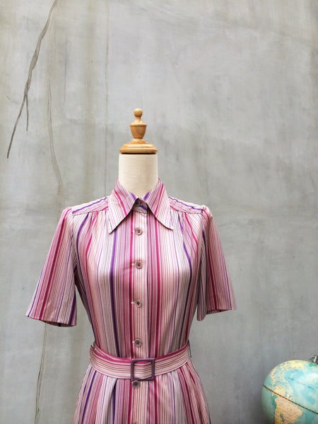 Pink Wink | Vintage 1970s vertical stripes Pink purple dress