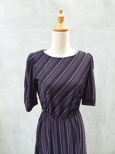 Candy Striper | Liqourice Spice & everything nice Vintage 1970s diagonal stripe day dress Pink Blue stripes