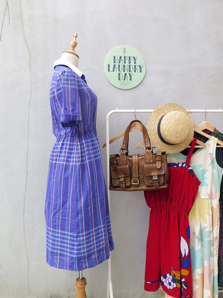 Schooldays YippeeYay | Vintage 1950s 1960s Purple checkered dress with White double collar