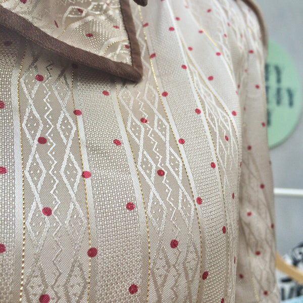 Thread Lightly | Vintage 1980s cute short Gold thread red polka dot Date Dress