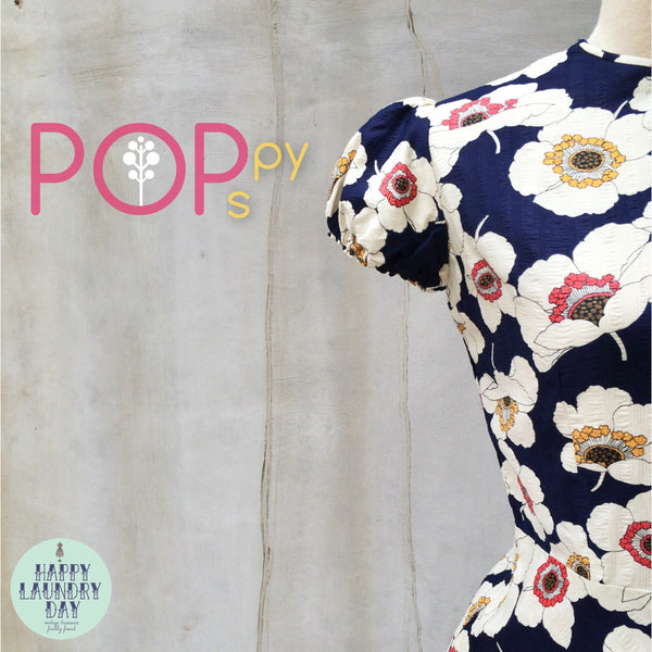 Poppy Pops | Vintage 1960s twiggy retro mod Poppies graphic print Dark blue skater dress