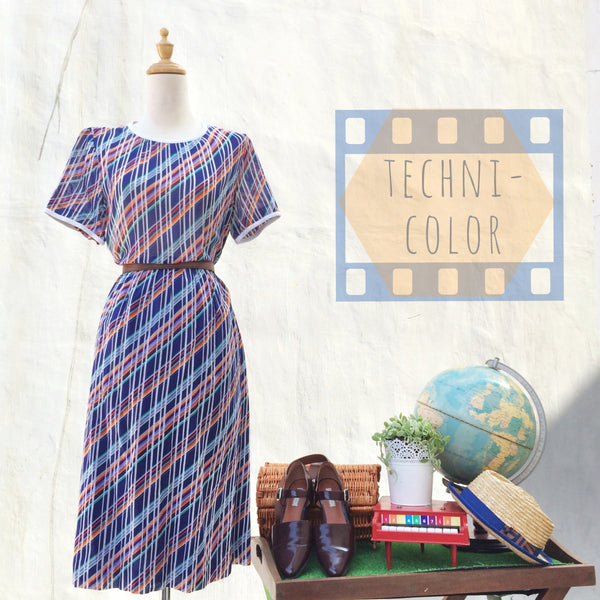 Full Techni-color | Vintage 19790s multi-colored striped dress | Retro Mod Fun!