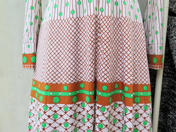 Choco-Mint | Vintage 196s0 1970s Bold geometric Pop-art print Long-sleeve Midi Dress