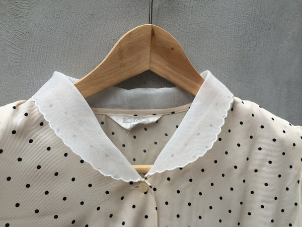 SALE ! |  80s 40s Rabbit ears | Vintage 1980s does 1940s polka dot Lace collar blouse |French blouson
