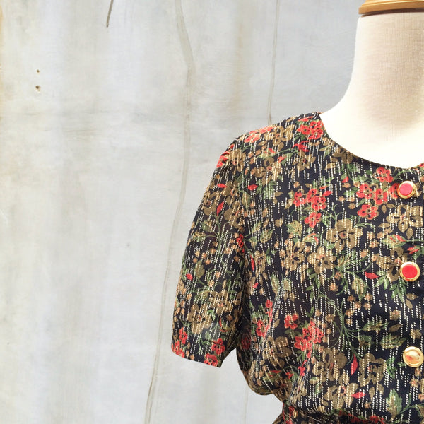 SALE ! |  Pocket Square | Lace pocketsquare Digital Floral print button down Vintage 1950s Day Dress with matching Belt | Art Deco