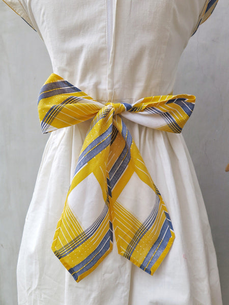 Petite Blu | Vintage 1950s 1960s Nautical sailor style Yellow Blue Stripes and Checks Petite Dress