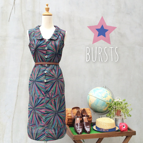 Starburst Fireworks Bam! | Vintage 1960s mod Sheath fireworks muted print Dress