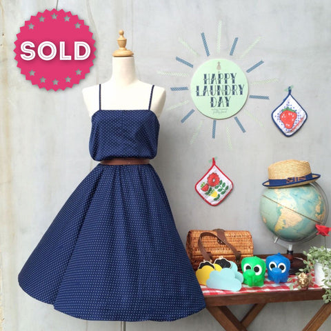 Blues Away | Vintage 1960s 1970s Navy and white polka dot Sundress