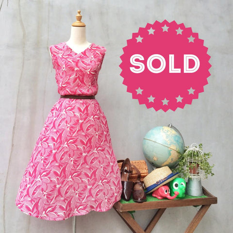 Pinkie Promise | Vintage 1980s Hot fuchsia pink Artistic brushstrokes Sleeveless Dress