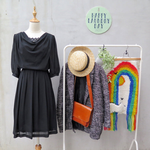 Lady Draper | Vintage 1960s 1970s Black drapery and lace Semi-formal Dress