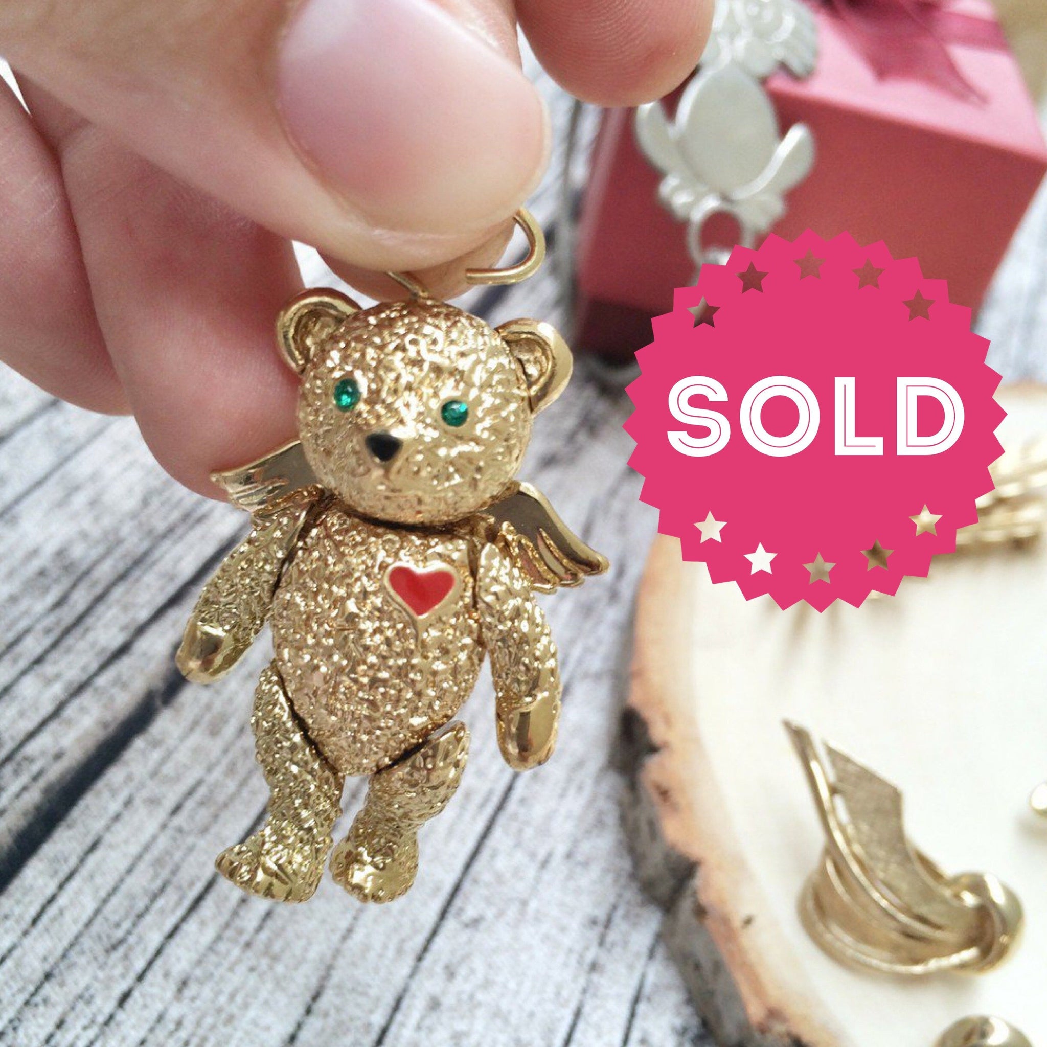 Vintage rare Movable Jointed designer signed BSK gold bear Brooch/pendant