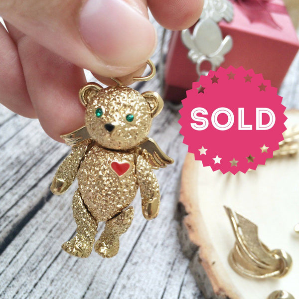 Vintage rare Movable Jointed designer signed BSK gold bear Brooch/pendant