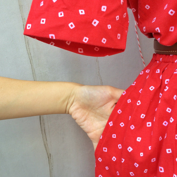 Happy Birthday SG! | Vintage 1980s made-in-Singapore red white polka dot Day Dress with POCKETS