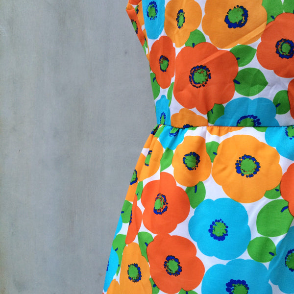 Popping Neon Poppies | Vintage 1960s 1970s flower power Mod Maxi Dress with POCKETS