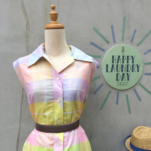 Must Have! | Shades of Gentle | Vintage 1960s 1970s pastel pantone colours Lines and Plaid Shirt Shift Dress