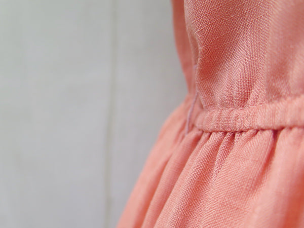 Daria | Vintage 1970s 1980s Dusky rose pink Dress with Embroidery and Mesh cut out Motifs