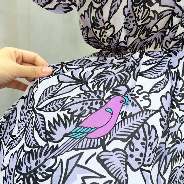 Where's Brody? | Vintage 1980s does 1950s parrot Tropical jungle print Day dress