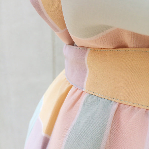 Choo for Two | Vintage 1970s 1980s pastel Colour blocked Blue Pink Coral Skirt