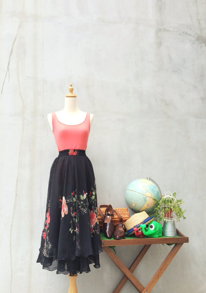 Ballerina Rose | Flowy chiffon-y Vintage japan floral double-tiered skirt