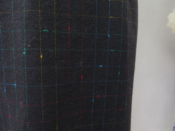 Dotted Line | Vintage 1950s 1960s Wiggle skirt Wool blend Colored grid lines Pencil Skirt