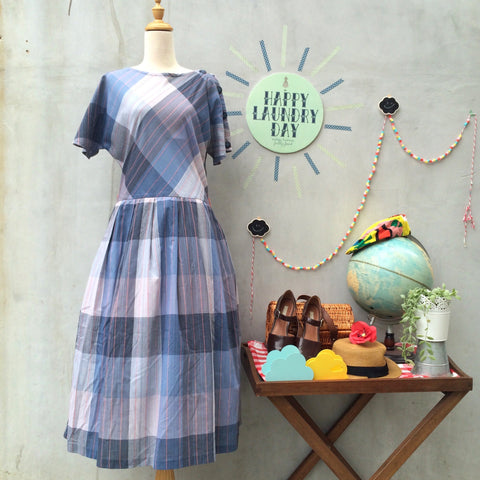 Rock-a-bye Billy | Vintage 1950s Rockabilly style cotton Plaid Checkered Gingham Day Dress with POCKETS!