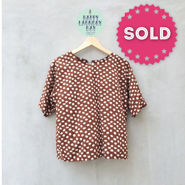 Brownie Points | Vintage 1980s Brown and pink swirl Polka Dot Crop Boxy Square Blouse