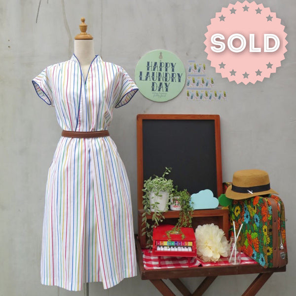 Sugared Stripes | Vintage 1980s rainbow stripes Sugar and Spice and Everything Nice Faux Top Fun Dress