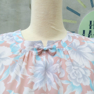 Light Rain Bow | Vintage 1930s 1940s Chiffon pastel peach and blue Day Dress | Tiny Bow-tie !