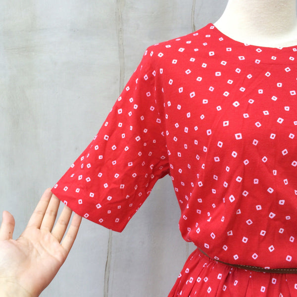 Happy Birthday SG! | Vintage 1980s made-in-Singapore red white polka dot Day Dress with POCKETS