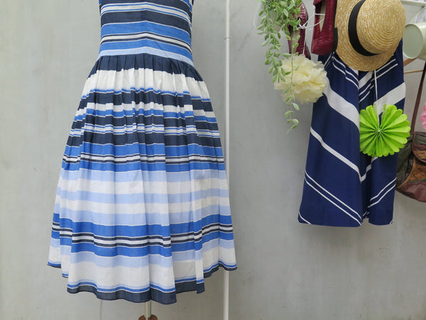 Blue Kite | Vintage 1980s 1990s Striped Blue Nautical strapless Summer Dress