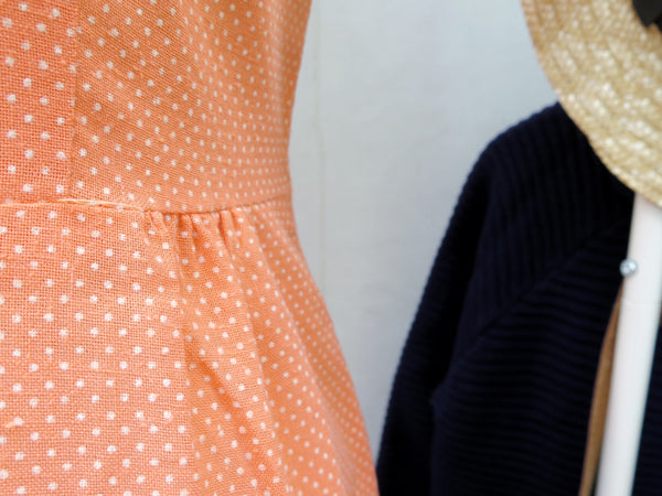 Peach Cobbler | Vintage 1950s white polka dot Peach shift dress