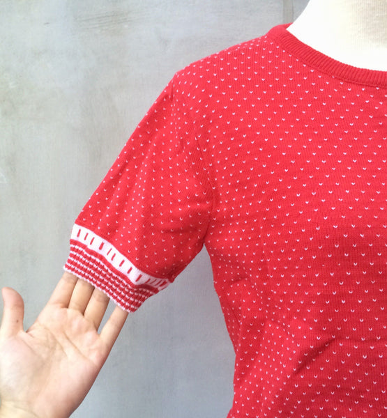 Red Star | Vintage Izod Lacoste white red small tick polka dot Rare 1950s 1960s Sweater