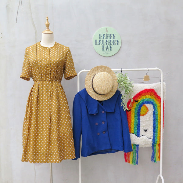 Carla Calamari | Vintage 1960s 1970s mustard yellow polka dot Day dress