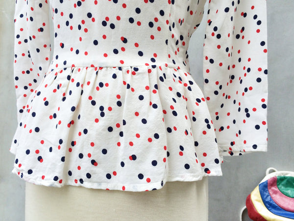 SALE! | Cosmic Connect | Vintage 80s Peplum polka dot blouse