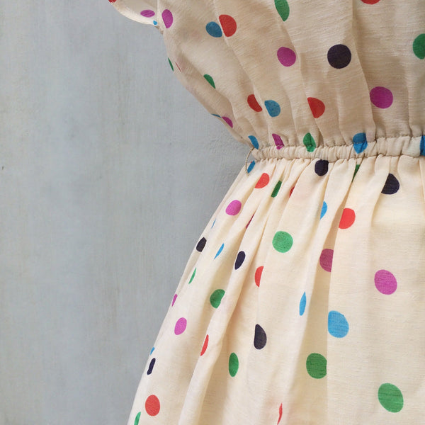 Dancing Circles | Vintage 1940s 1950s Colorful circle polka dots Day dress