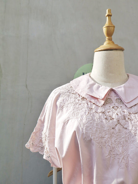 Sweet Serenade | Vintage 1980s-does-1950s Pink lace cutouts Dress with Double Collar
