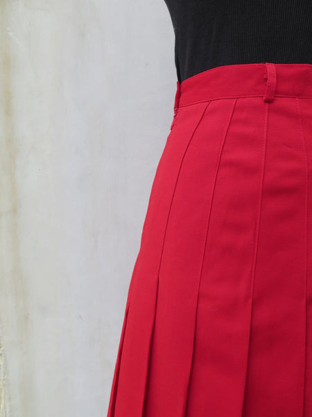 Consignment | Hello Red! | Vintage 1980s Red Midi fit-and-flare Pinned pleats skirt