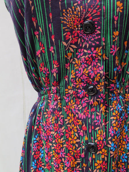 MUST HAVE | Hey You! | Vintage Garden floral print Punk High collar retro 1960s 1970s Midi Dress