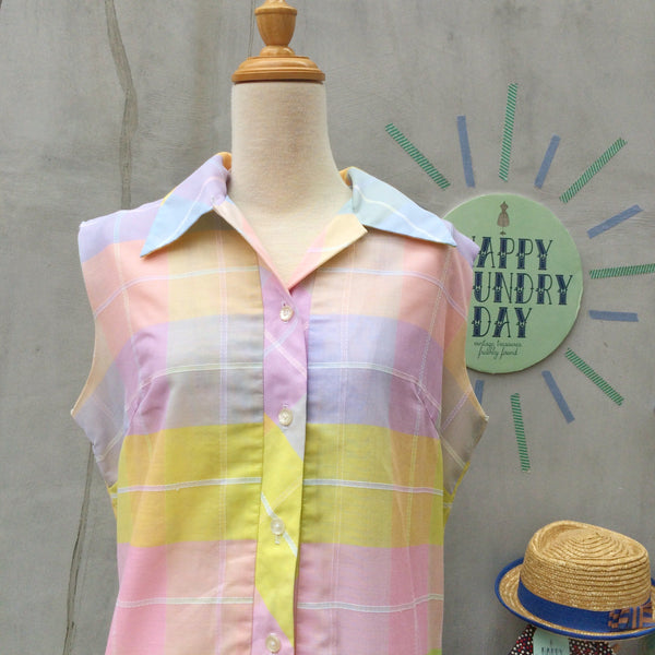 Must Have! | Shades of Gentle | Vintage 1960s 1970s pastel pantone colours Lines and Plaid Shirt Shift Dress