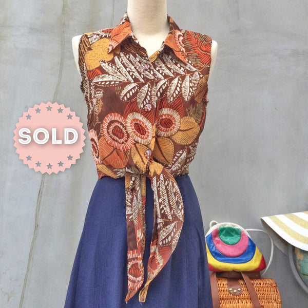 SALE! | Brownie Points | Vintage 1980s tie-front Brown sleeveless blouse