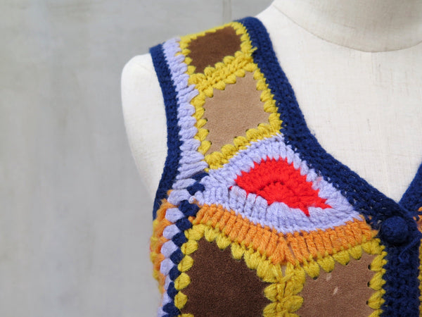 Must Have! | Bring on the Music | Vintage 1960s 1970s Bohemian hippie chic Leather patchwork and Crochet Vest Top