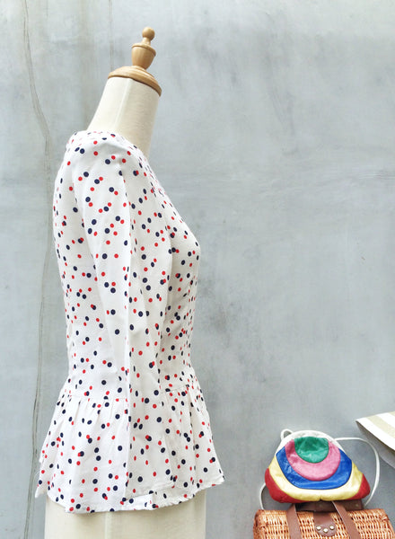 SALE! | Cosmic Connect | Vintage 80s Peplum polka dot blouse