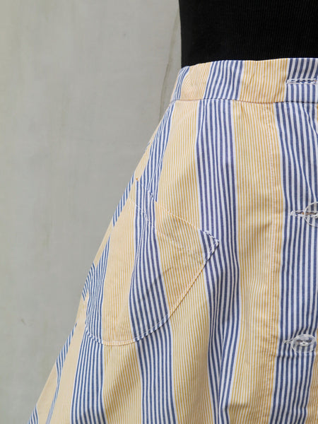 SALE! | Stripe life | Vintage 1950s 1960s diagonal blue and yellow stripes circle swing skirt with pockets