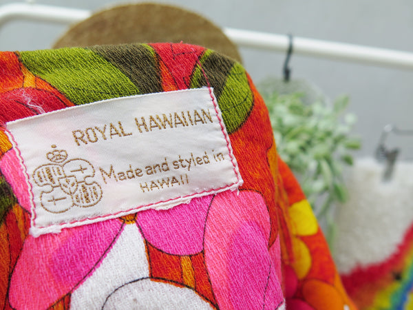 Hawaiian Royalty | Vintage 1960s/70s Retro mod Groovy Neon Orange Flower Power Royal Hawaiian Maxi Dress