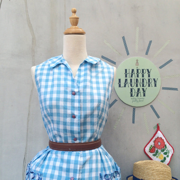 Perfect Pair | Vintage 1950s Handmade blue gingham Button down Dress with POCKETS and Matching Jacket