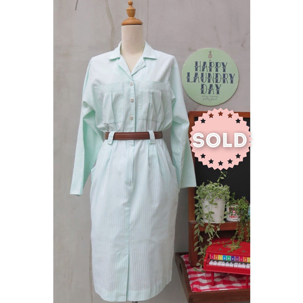 SALE! | Mint Green Mint | Vintage 1980s Mint/White striped 80s Dress