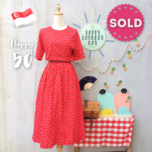 Happy Birthday SG! | Vintage 1980s made-in-Singapore red white polka dot Day Dress with POCKETS