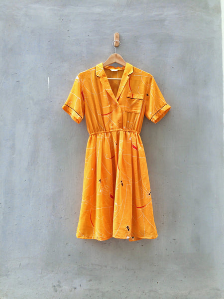 Photographic Moment | Vintage mod yellow geometric doodle Japanese dress