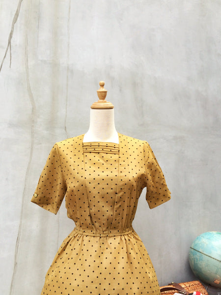 Itti Bitti Yellow Polka Dot | Mustard yellow Vintage 1950s day dress